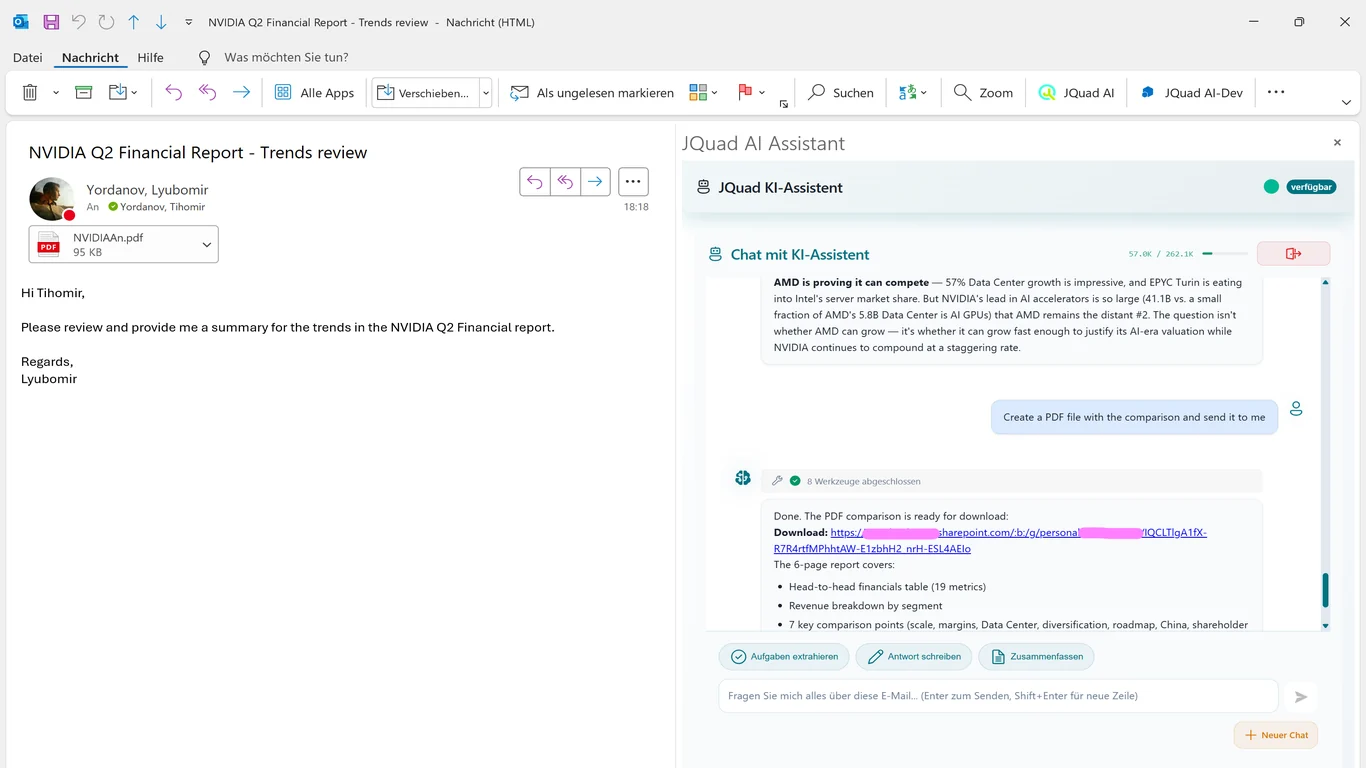 JQuad AI Assistant: PDF-Dokumente erstellen in Outlook
